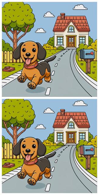 Dışarıda olduğu için çok mutlu olan ve koşarak eğlenen yavru köpeğe ait iki resim arasındaki 3 farkı bulabilir misin?
