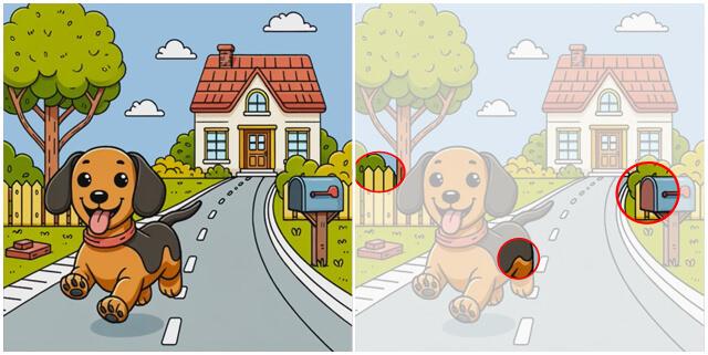 Dışarıda olduğu için çok mutlu olan ve koşarak eğlenen yavru köpeğe ait iki resim arasındaki 3 farkı bulabilir misin?