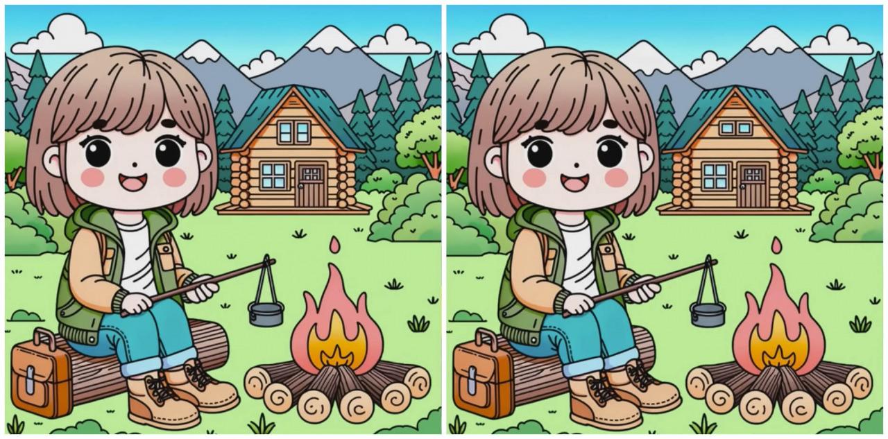 Doğada kamp yapan kıza ait iki resim arasındaki 3 farkı 10 saniye içerisinde sadece yüksek dikkat becerisine sahip kişiler bulabiliyor