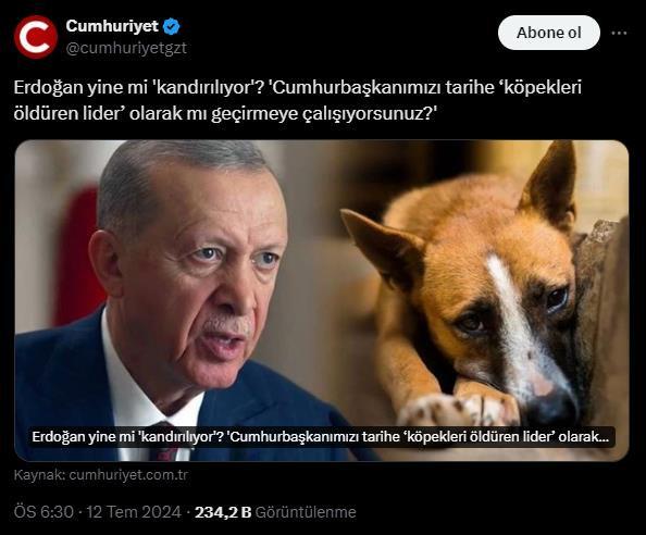 Daha önce de 'çikolata kutusuyla lobi haberciliği' yaptığı ortaya çıkan Cumhuriyet, Cumhurbaşkanı Erdoğan'ı böyle hedef aldı.