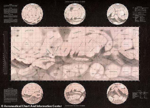 1962'de Mars'ın haritası, Mars manzarasında kıvrılan 'kanalları' gösteriyor. Kanalların varlığı, 1965'te Mariner 4'ün yakın geçişine kadar Mars'ın yakın çekim fotoğrafları çekilmediği için tartışılıyordu