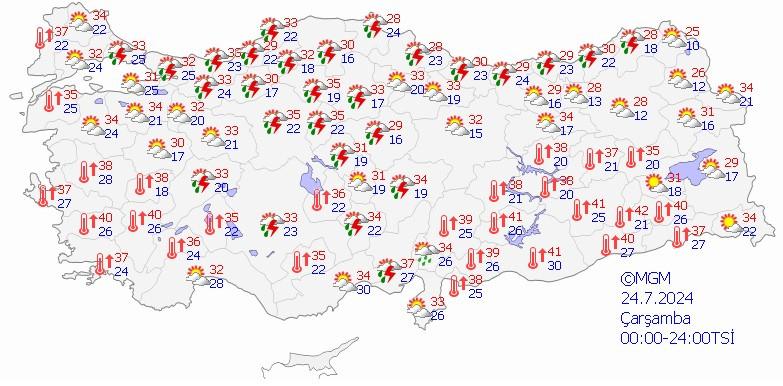 24 Temmuz hava durumu tahmini