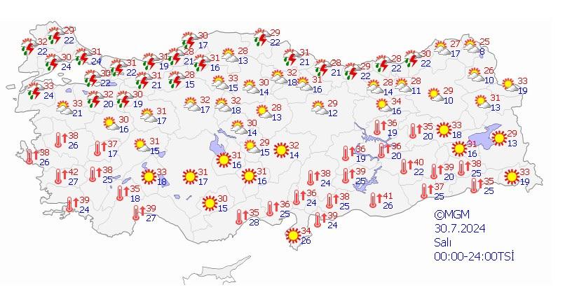 30 Temmuz hava durumu haritası