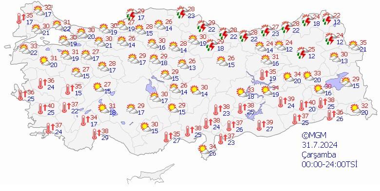 31 Temmuz hava durumu haritası