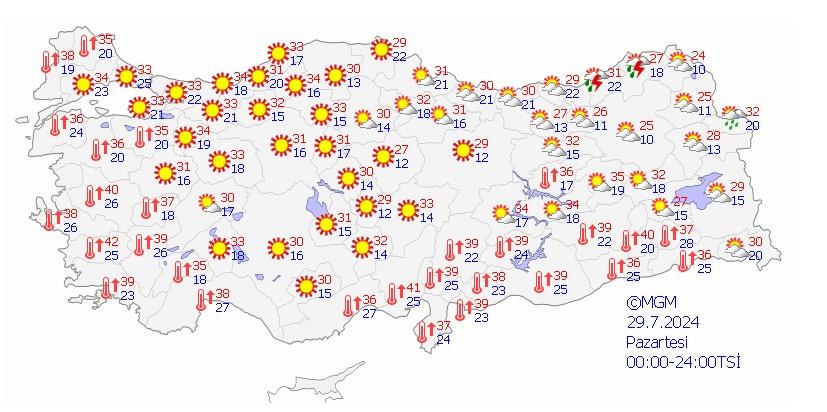 29 Temmuz hava durumu haritası