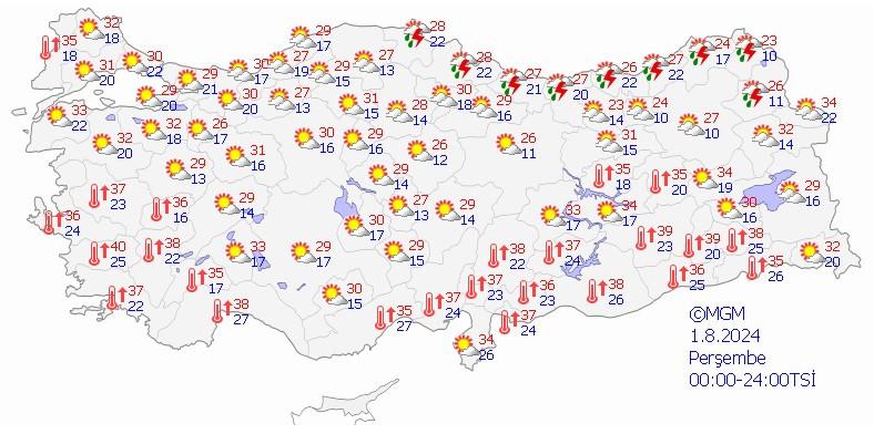 1 Ağustos hava durumu haritası