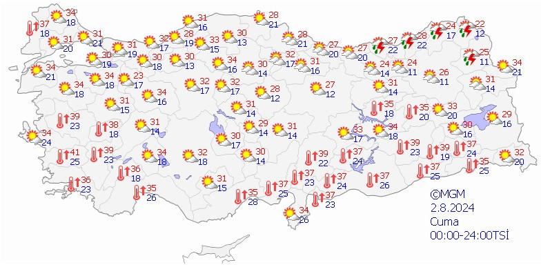 2 Ağustos hava durumu haritası