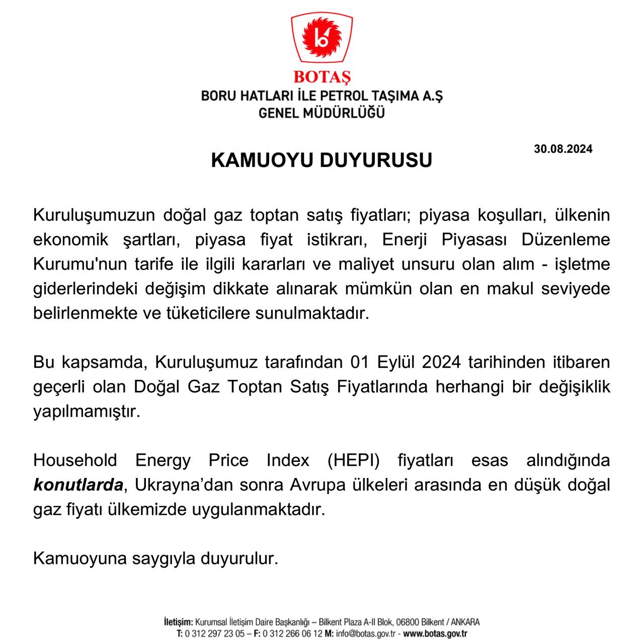 BOTAŞ son dakika duyurdu! Eylül ayı doğal gaz ücretleri belli oldu