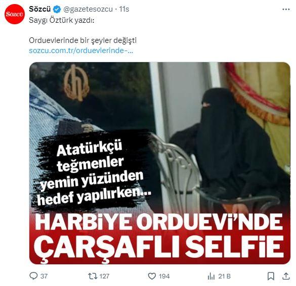 Sözcü'nün sosyal medya editörüyse skandal yazıyı bu görselle paylaştı.