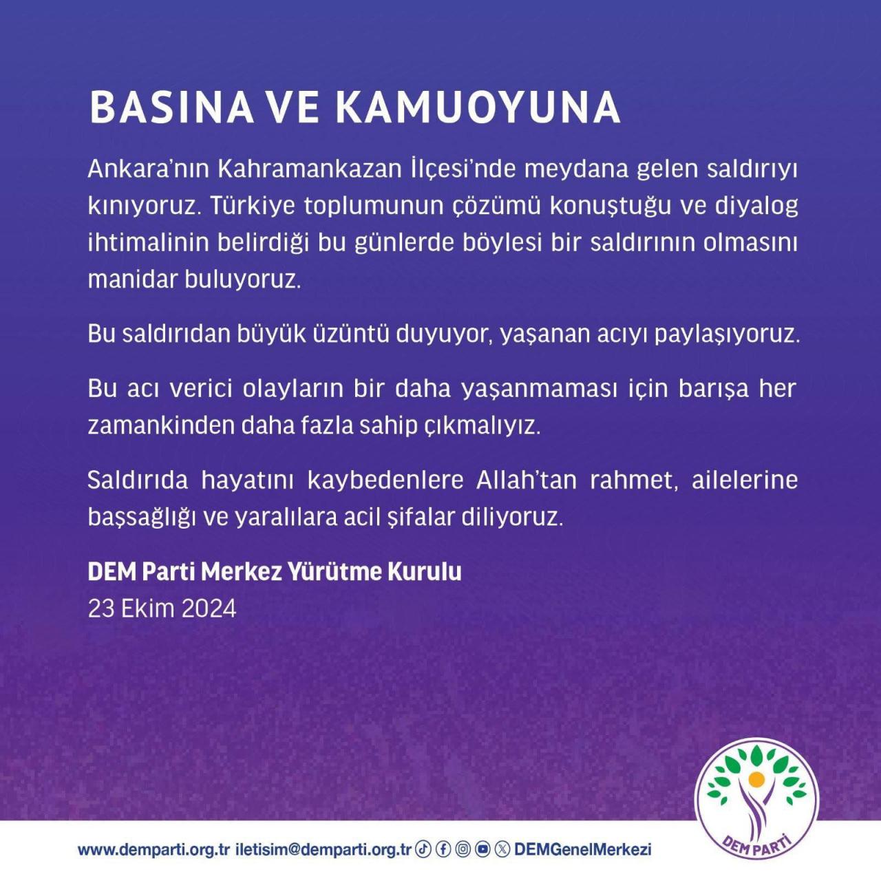 Demirtaş ve DEM Parti'den Kandil'e rest, Bahçeli'ye destek! TUSAŞ saldırısına kınama...