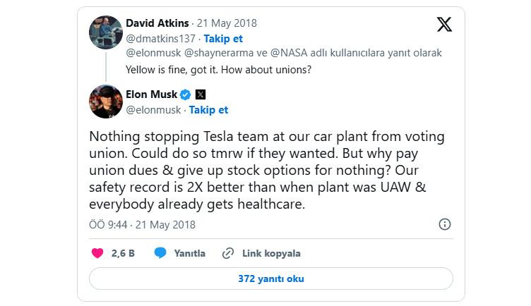 Elon Musk'un sendika tweeti