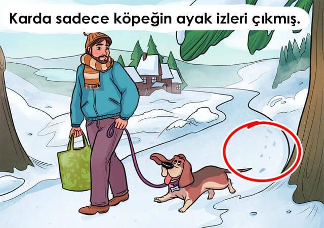 Karda köpeği ile birlikte yürüyen adama ait resimdeki mantık hatasını 8 saniyede sadece üstün zekalılar bulabilir!