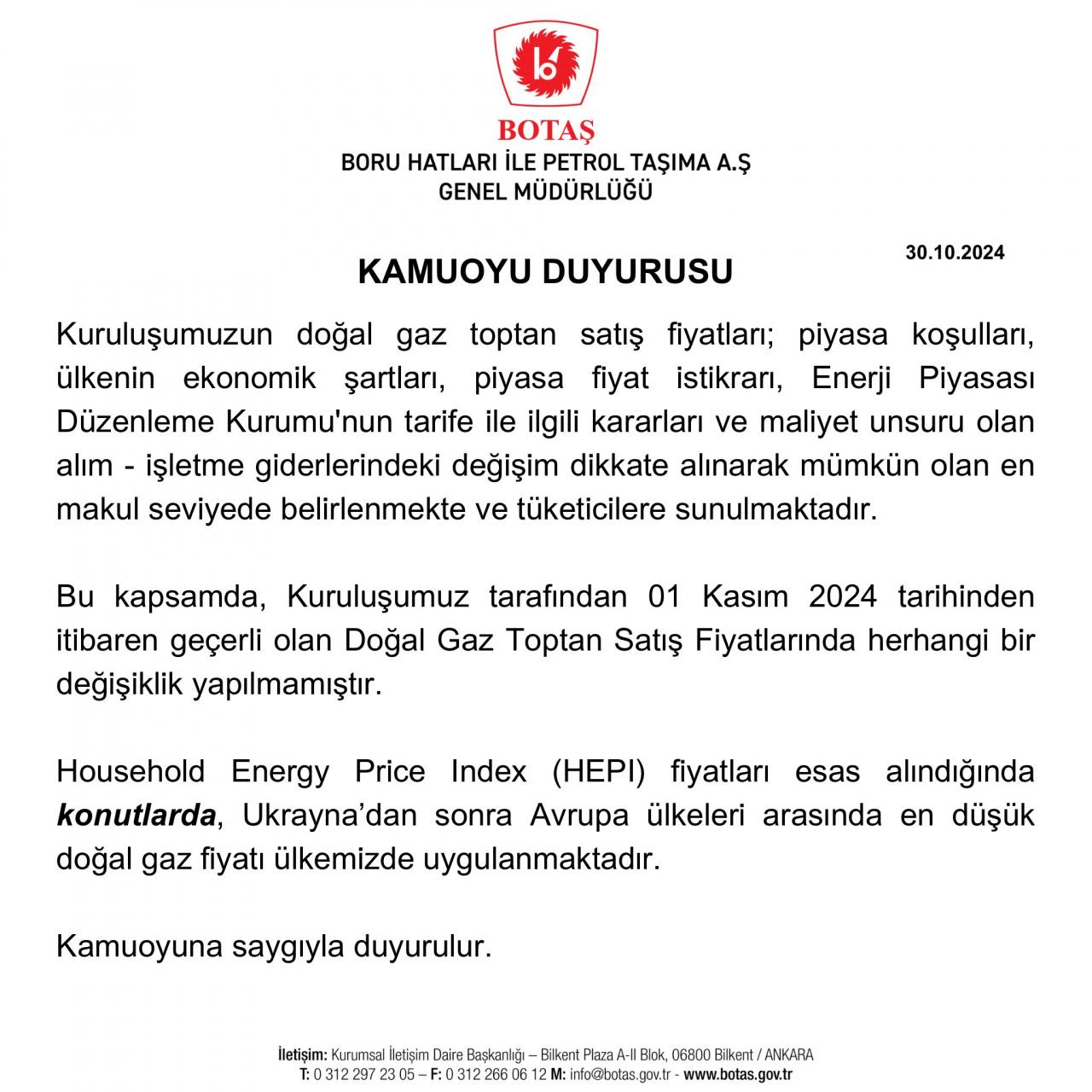 BOTAŞ açıkladı! Kasım ayı doğal gaz fiyatları belli oldu...