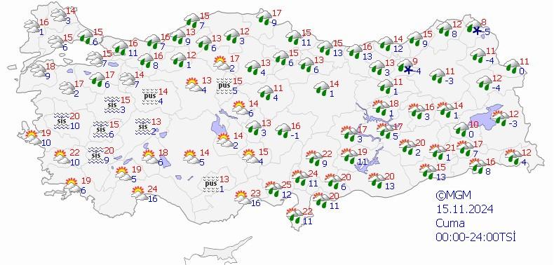 15 Kasım Cuma hava durumu tahmin haritası