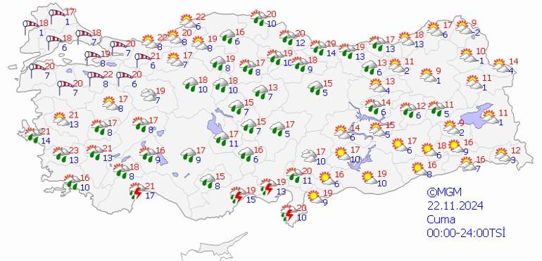 22 Kasım Cuma hava durumu