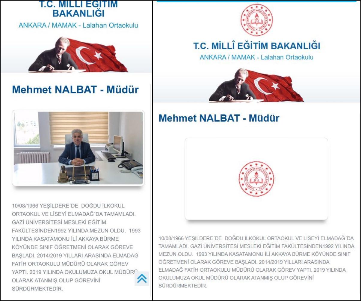 Lalahan Ortaokulu Müdürü Mehmet Nalbant'ın okuldaki özgeçmişinin öncesi ve sonrası