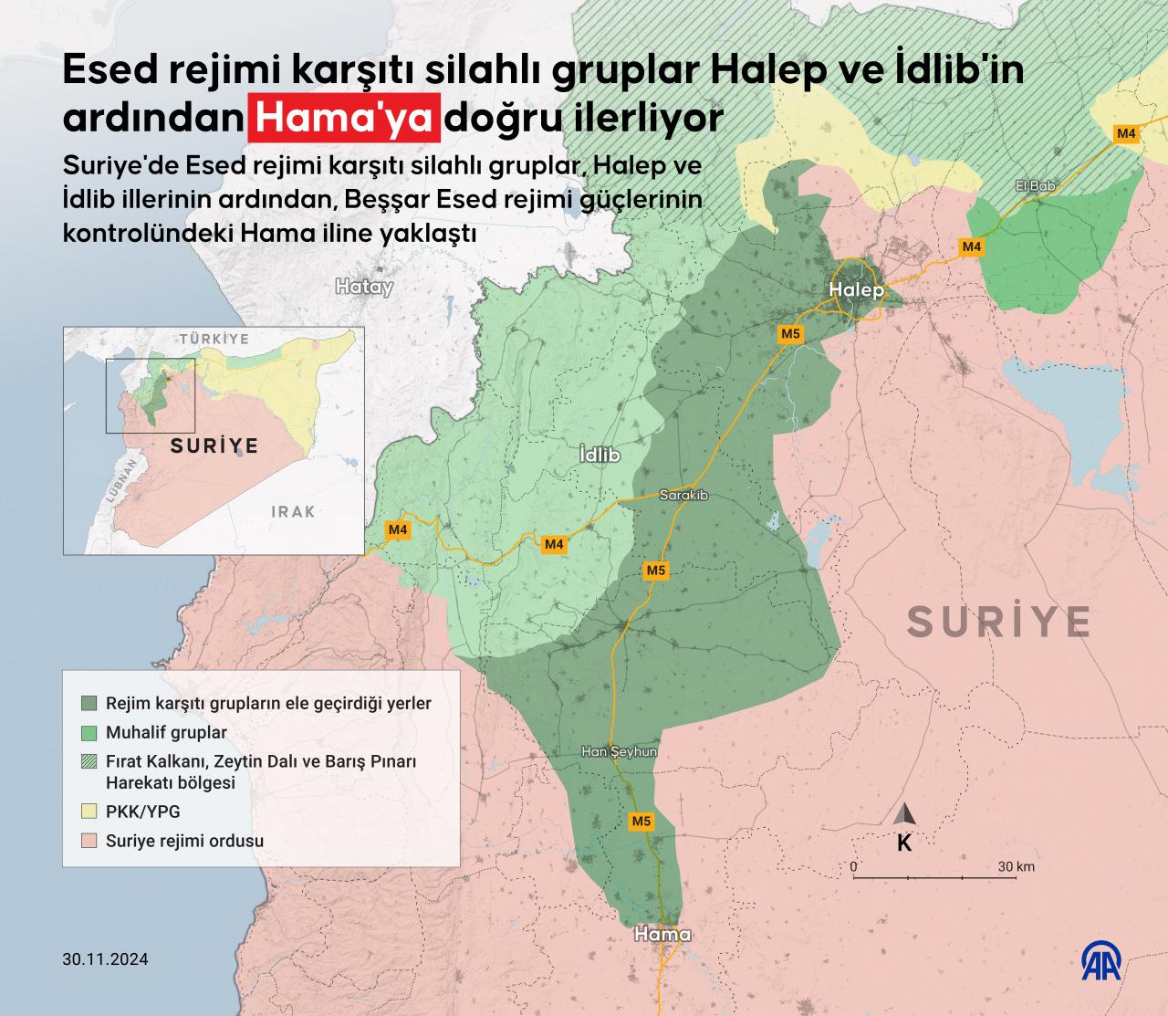 Esed rejimi karşıtı silahlı gruplar Halep ve İdlib'in ardından Hama'ya doğru ilerliyor