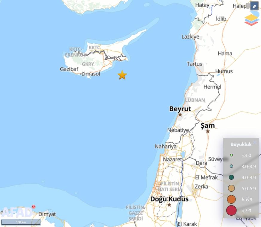 Akdeniz açıklarında oluşan depremin merkez üssü