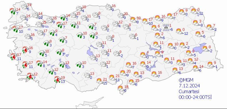 7 Aralık 2024 MGM hava durumu tahmin haritası