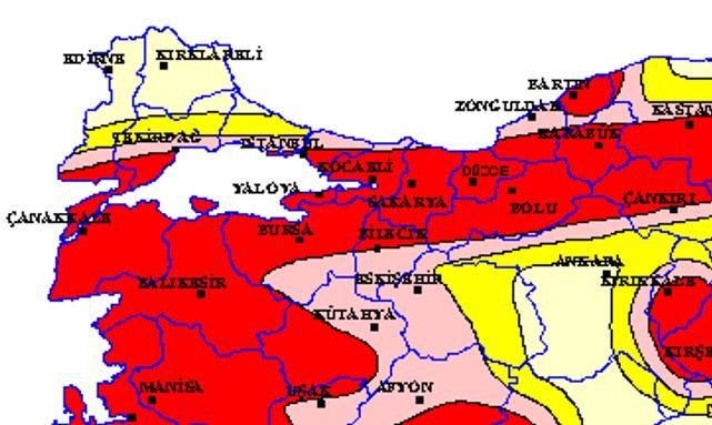 Türkiye deprem bölgeleri haritası (Marmara Bölgesi)