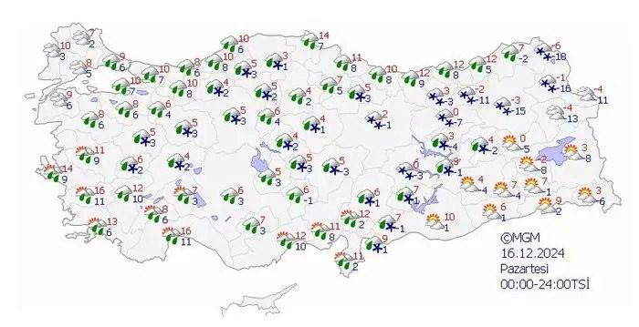 16 Aralık Pazartesi hava durumu tahmin raporu