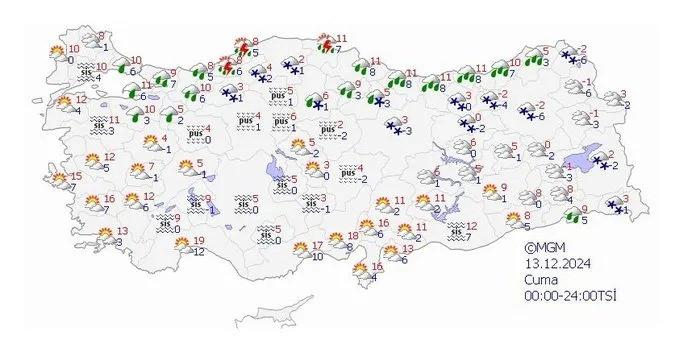 13 Aralık Cuma hava durumu tahmin raporu