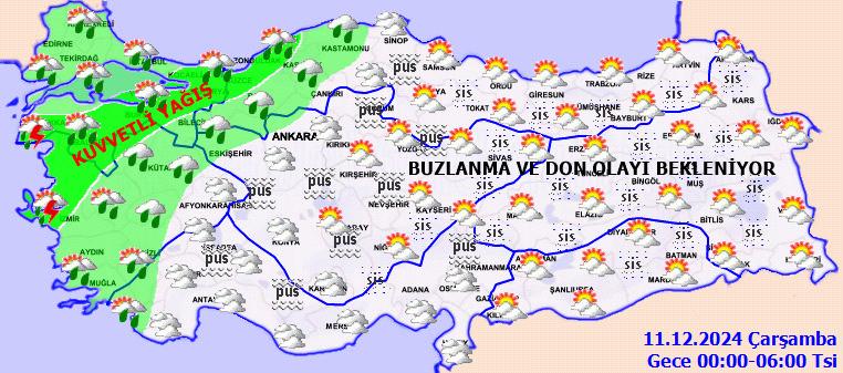 11 Aralık Çarşamba Türkiye geneli hava durumu haritası