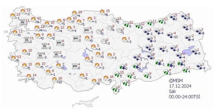 17 Aralık Salı hava durumu tahmin raporu