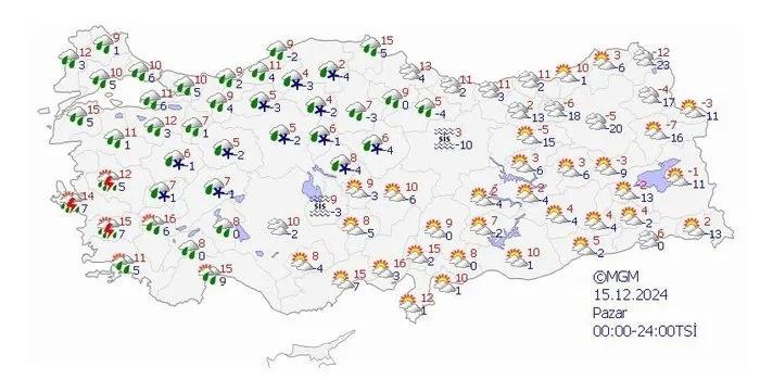 15 Aralık Pazar hava durumu tahmin raporu