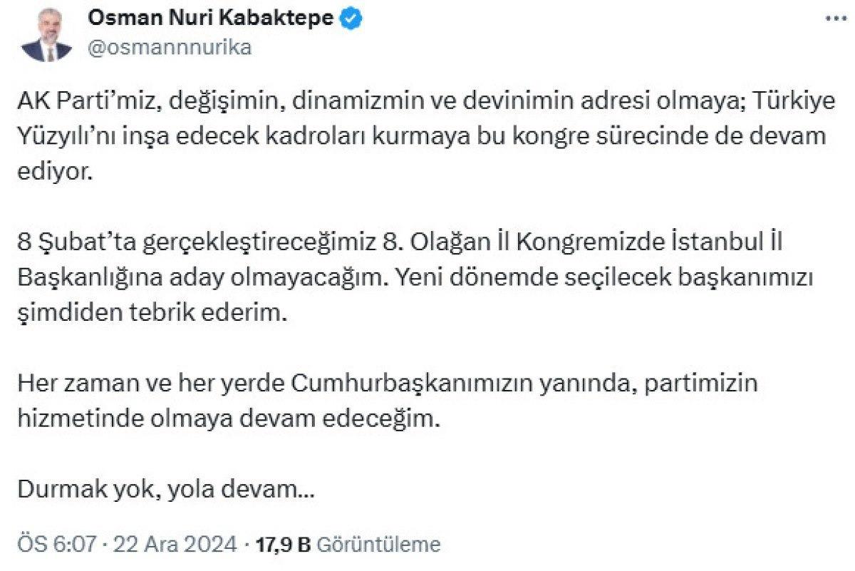 Osman Nuri Kabaktepe'nin paylaşımı