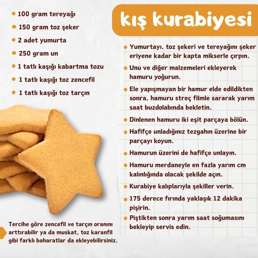 Kış kurabiyesi tarifinin yazılı olduğu bir infografik