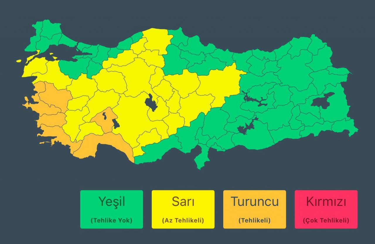 AFAD'ın paylaştığı uyarı haritası