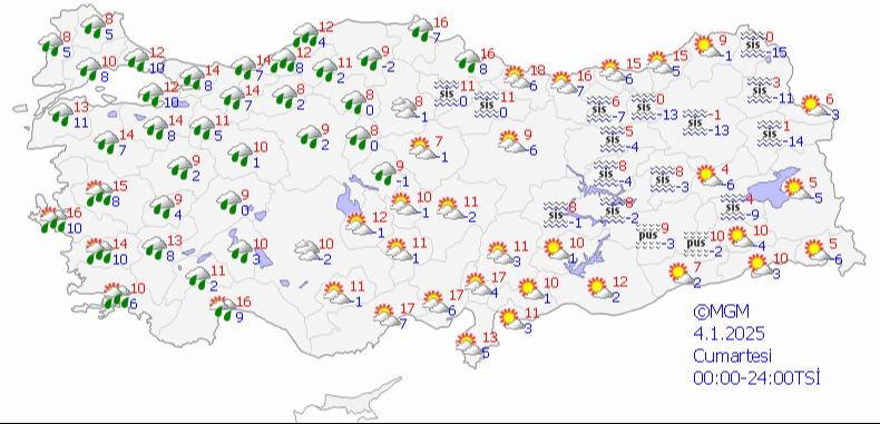 4 Ocak 2025 Cumartesi hava durumu