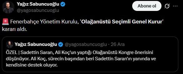 Yağız Sabuncuoğlu'nun Fenerbahçe için 'seçim' paylaşımı