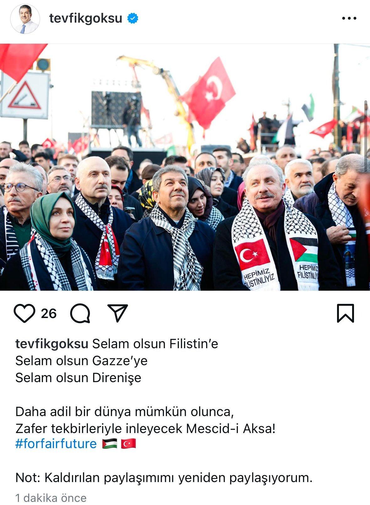 Tevfik Göksu'nun Instagram tarafından kaldırılan paylaşımı