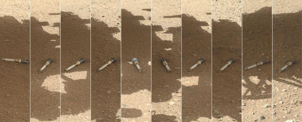 Şubat 2023'e kadar Perseverance tarafından doldurulan tüm Mars örnek tüplerinin fotomontajı.