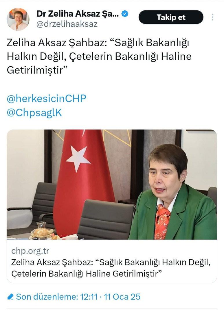 CHP Genel Başkan Yardımcısı Dr. Zeliha Aksaz Şahbaz'ın paylaşımı