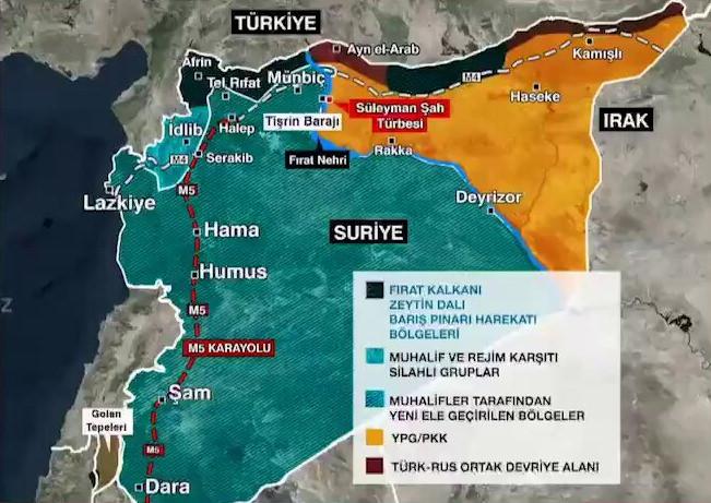 Suriye'deki son durumu gösteren söz konusu harita CNN Türk'ten alınmıştır.