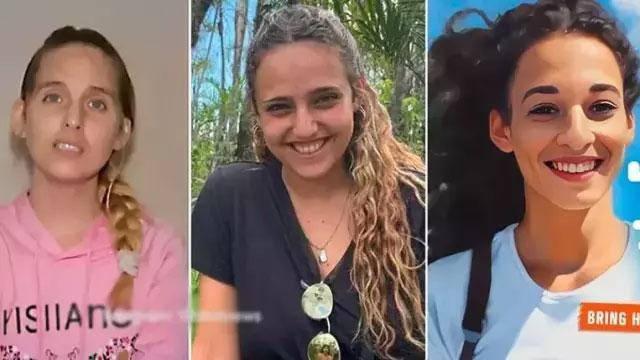 Hamas'ın teslim ettiği 3 İsrailli (Romi Gonen, Emily Damari ve Doron Steinbrecher) rehine...