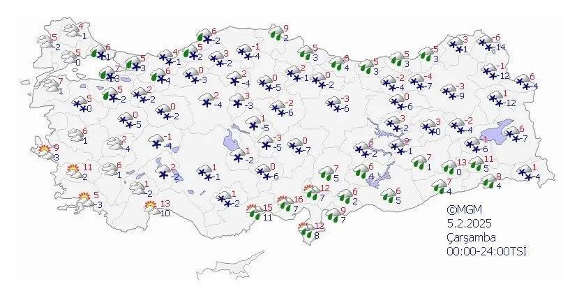 5 Şubat Çarşamba Hava durumu