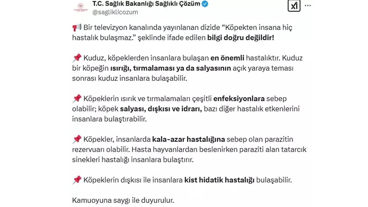 Sağlık bakanlığı tarafından yapılan açıklama 