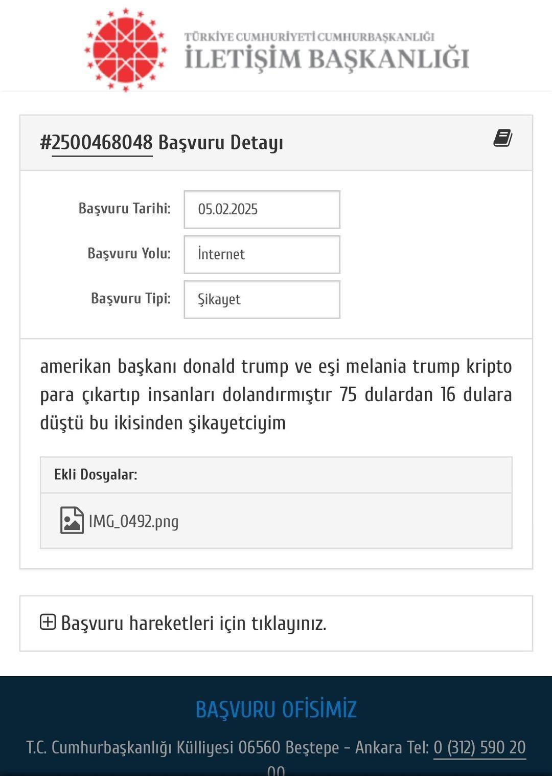 Trump ve eşini CİMER'e şikayet eden vatandaşın yazdığı şikayet formu