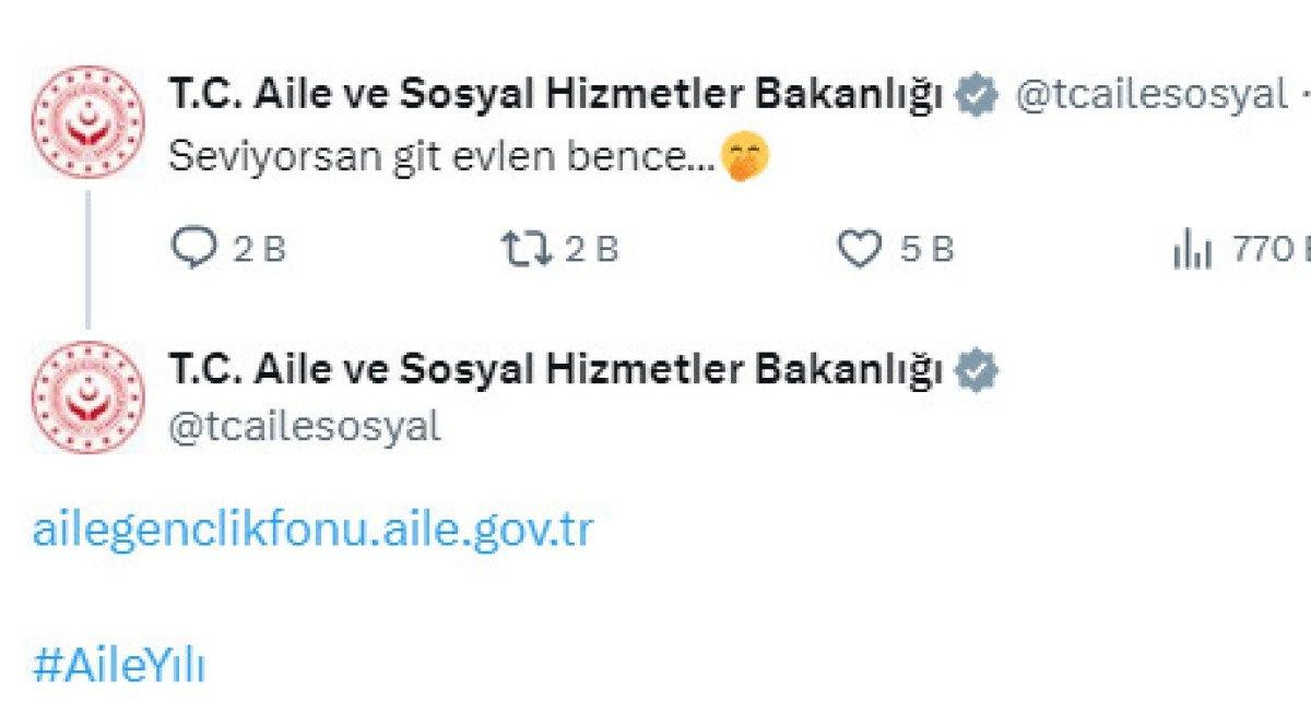 Aile ve Sosyal Hizmetler Bakanlığı'nın paylaşımı