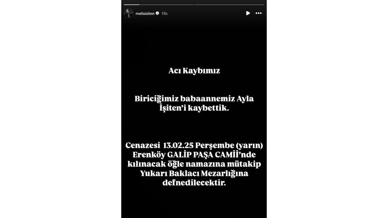Melis İşiten'ın 'Acı Kaybımız' paylaşımı
