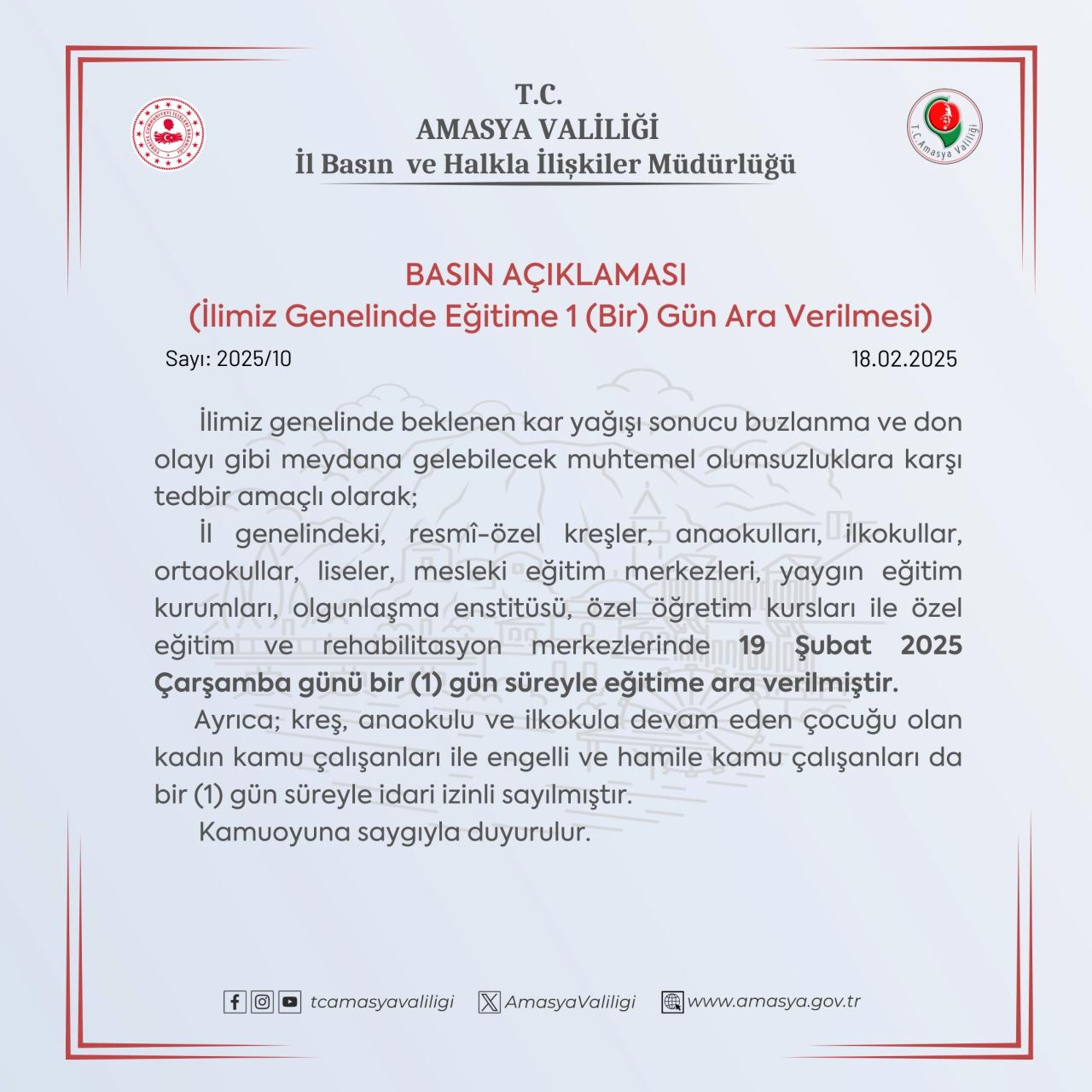 Amasya Valiliği'nin açıklaması