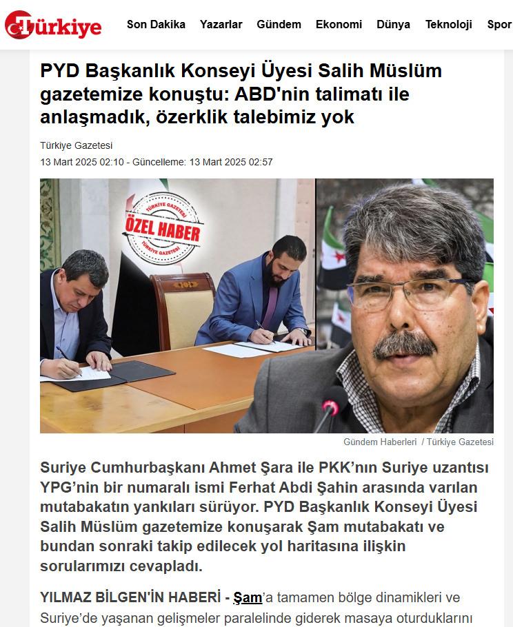 PYD'nin elebaşı Salih Müslim, Türkiye gazetesinden Yılmaz Bilgin'e konuştu.