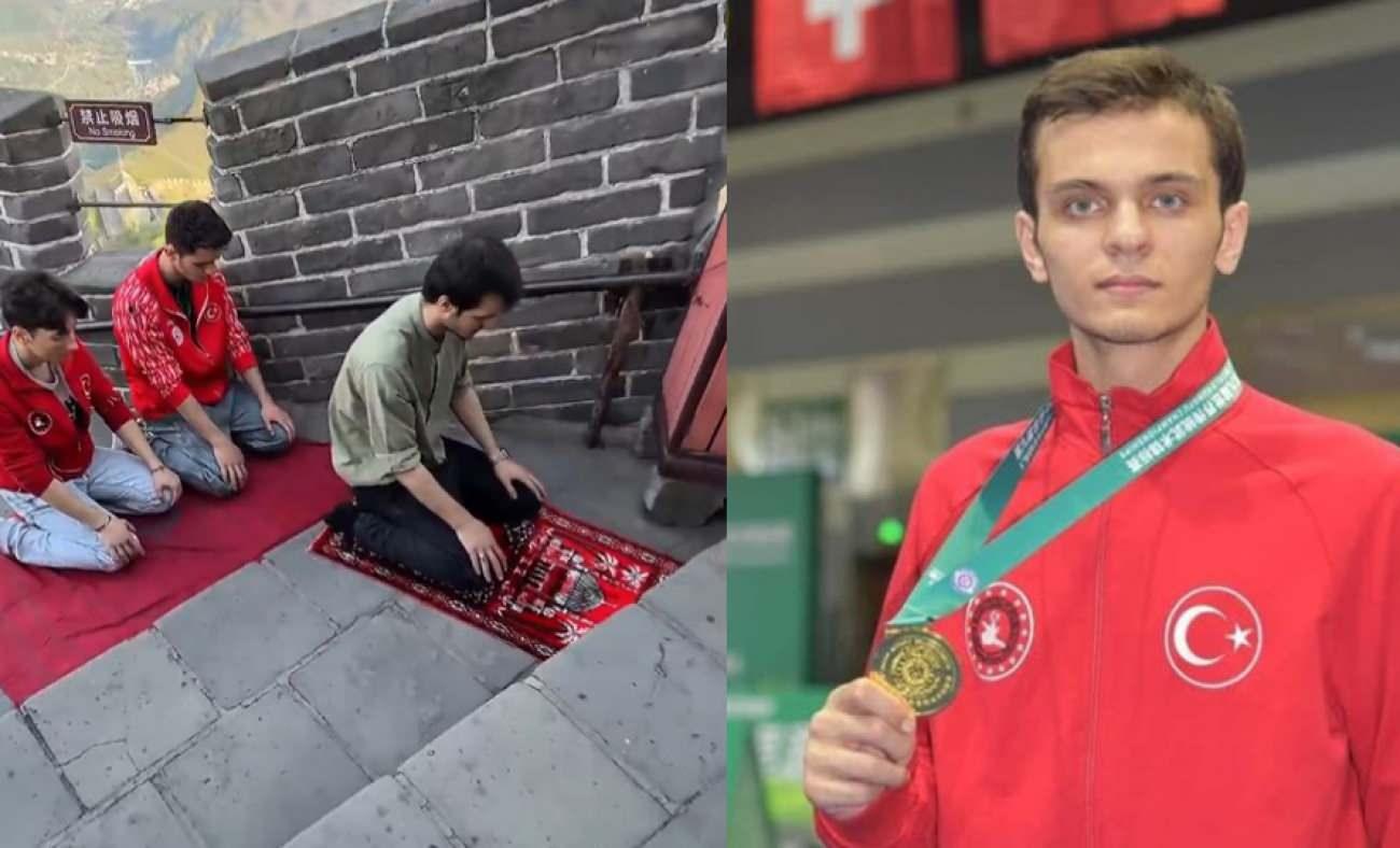 Milli sporcu Necmettin Erbakan Akyüz Çin Seddi'nde namaz kıldı