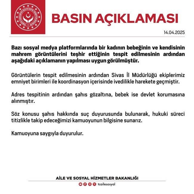 Aile ve Sosyal Hizmetler Bakanlığının açıklaması
