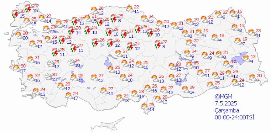 7 Mayıs hava durumu tahmin haritası