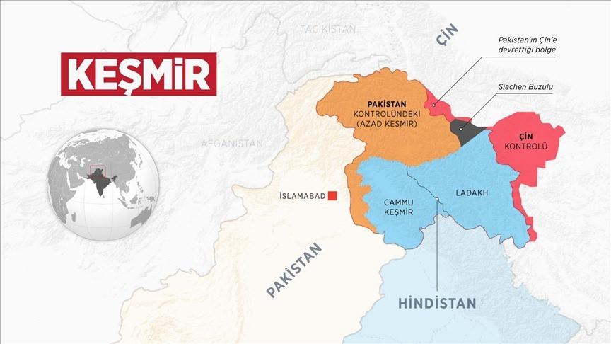 Keşmir bölgesi, 3'e ayrılmış ve Pakistan, Hindistan ve Çin tarafından kontrol ediliyor.